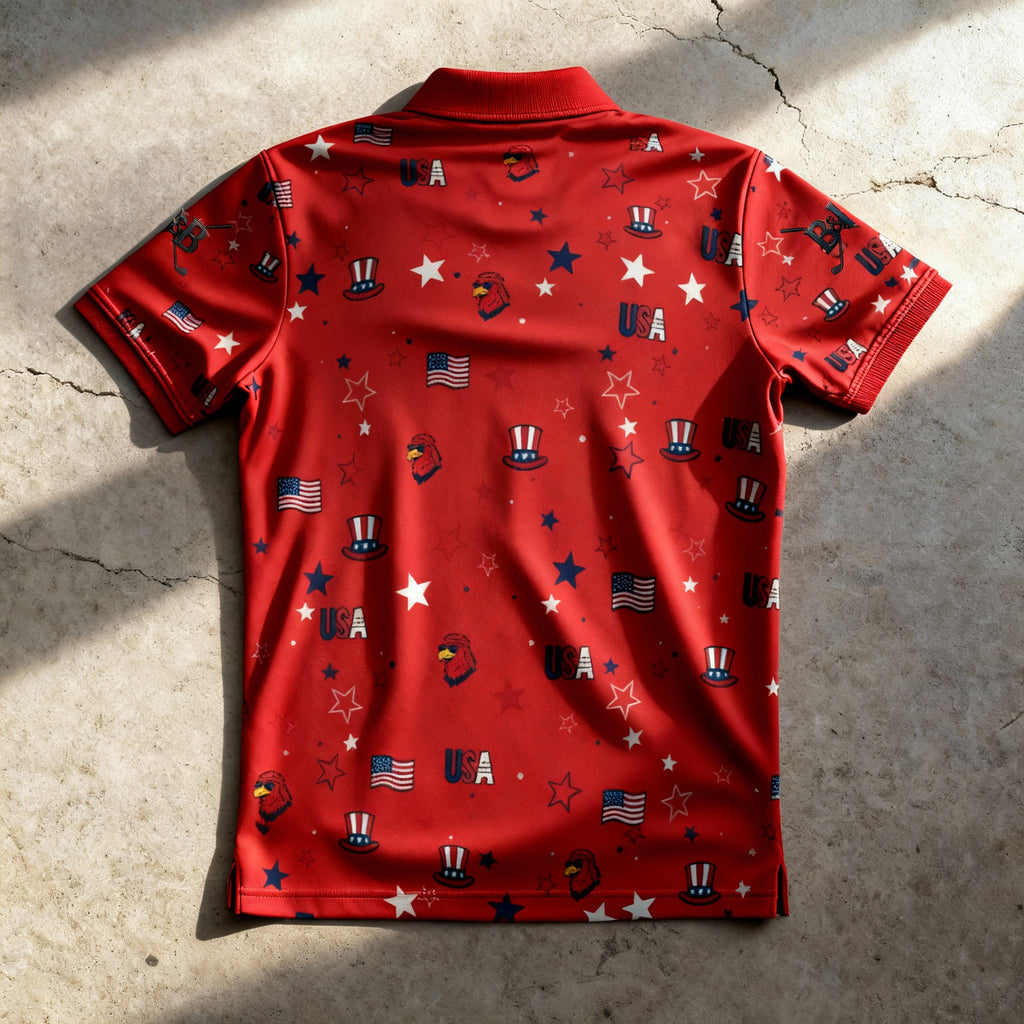Patriotic Red USA Polo- Stars, Stripes & Freedom Golf Shirt