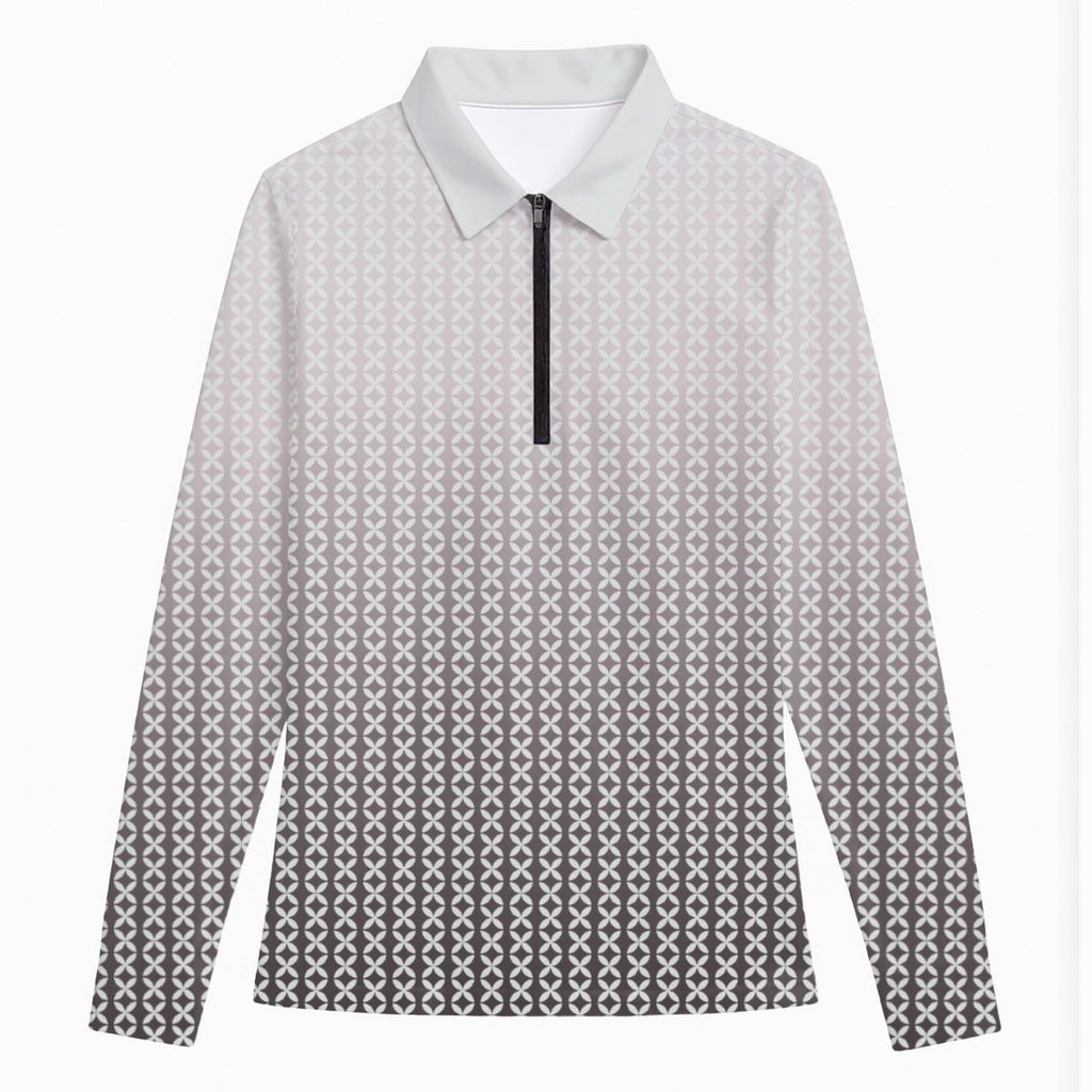 All-Over Print Women's Quarter Zip Sport Shirt With  Long Sleeve