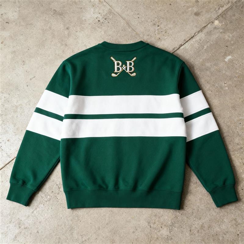 Green Varsity Stripe Crewneck – B×B Embroidered Guns & Clubs Sweater