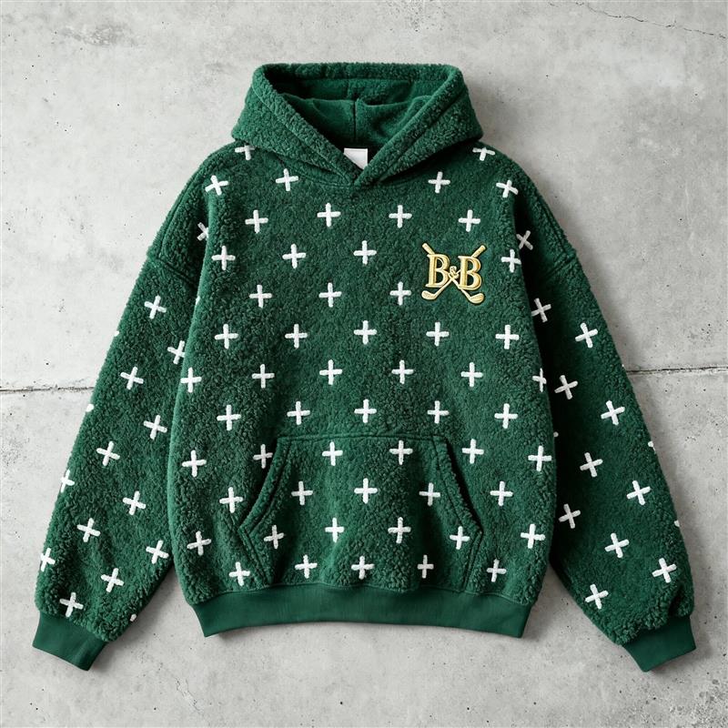 Emerald Cross Fleece Hoodie – Ultra-Soft Sherpa B×B Pullover