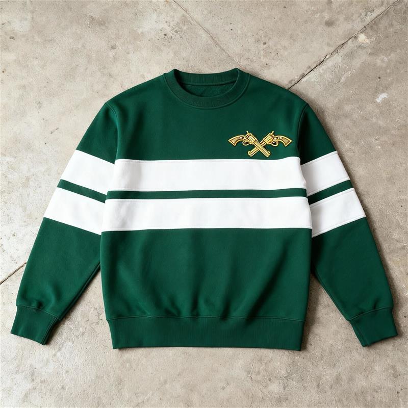 Green Varsity Stripe Crewneck – B×B Embroidered Guns & Clubs Sweater
